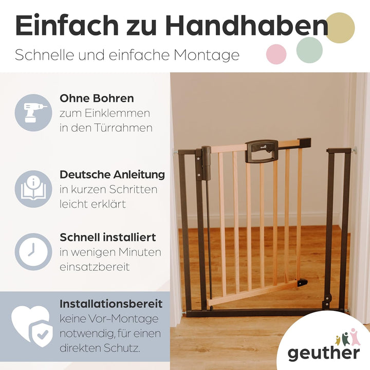 Geuther Türschutzgitter Easylock Plus | Treppenschutzgitter ohne Bohren Breite 104,5-112,5 cm | Türg