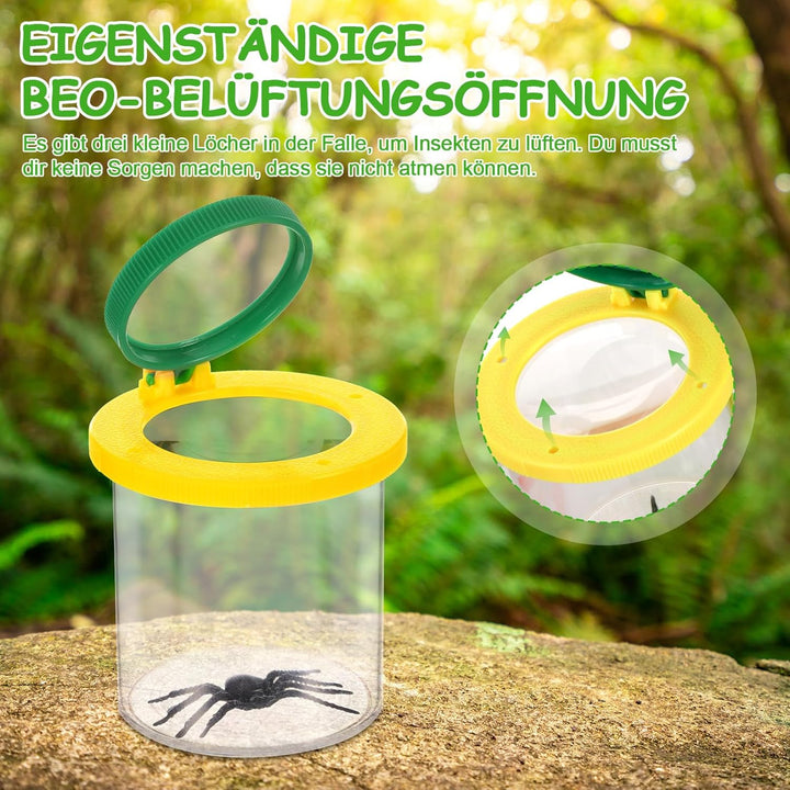 4 Stück Becherlupen für Kinder, Lupenglas Kinder Set, Lupenbecher mit 4 Stück Insektenfangwerkzeugen