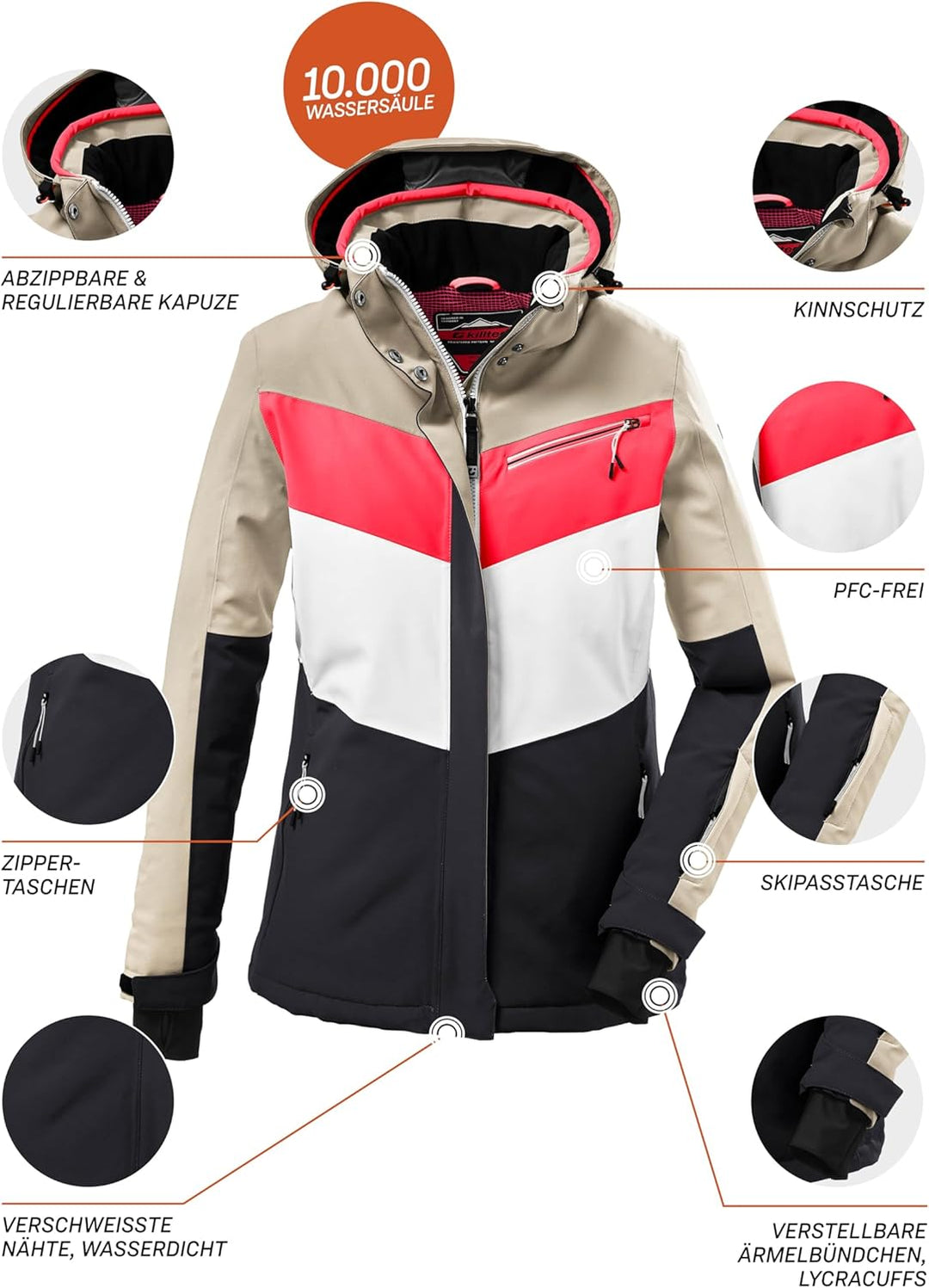 Killtec Damen Ksw 253 Wmn Ski Jckt Funktionsjacke/Skijacke mit abzippbarer Kapuze und Schneefang 46