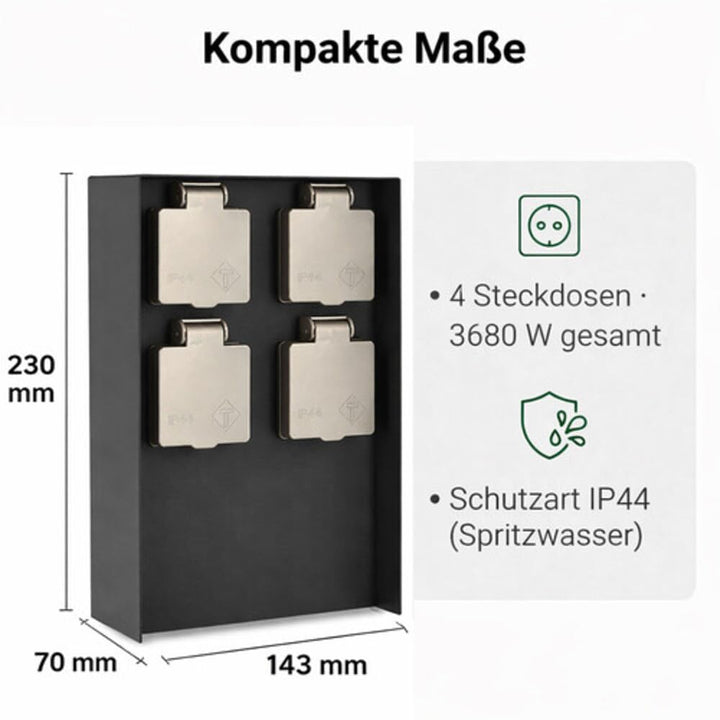 LED Universum Gartensteckdose aus Edelstahl, IP44 für aussen, 23cm (Anthrazit 4-fach), Anthrazit 4-f