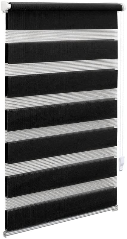 OBdeco Doppelrollo Duo Rollo Klemmfix ohne Bohren B40cm x H130cm(Stoffbreite 36 cm) Schwarz für Fens
