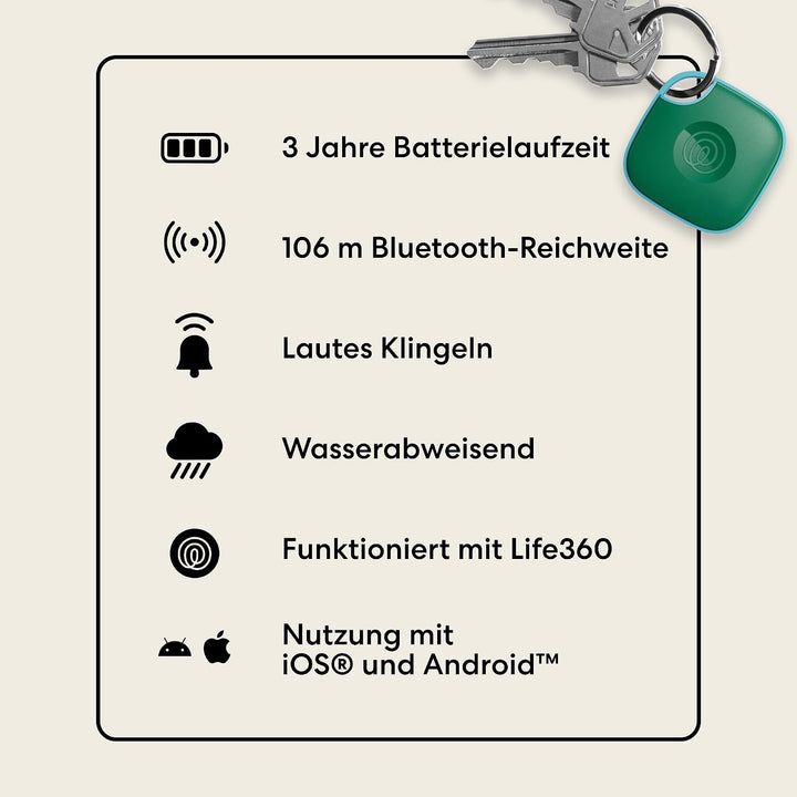 Tile by Life360 Mate - Bluetooth-Tracker, Schlüssel- und Gegenstandsfinder für Schlüssel, Taschen un