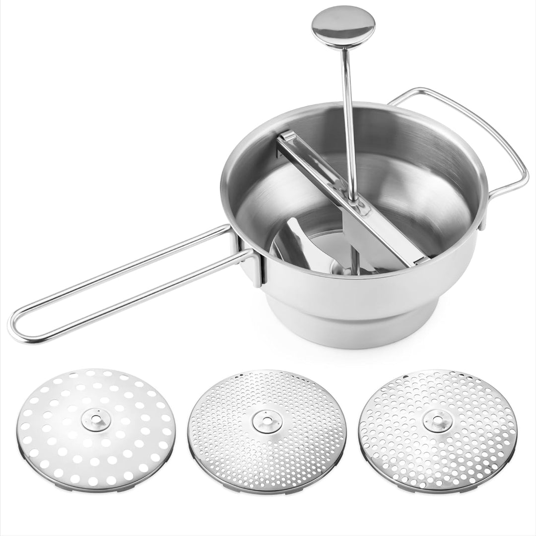 Navaris Passiergerät aus Edelstahl mit 3x Siebeinsatz - Passiermühle für Suppe Marmelade Baby Brei S