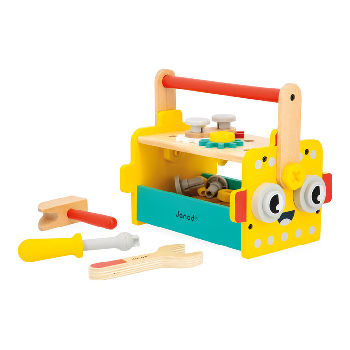 Janod - Mein erstes Konstruktionsspiel - Roboter-Werkzeugkasten - 30 Zubehörteile - Rollenspiel - Fö