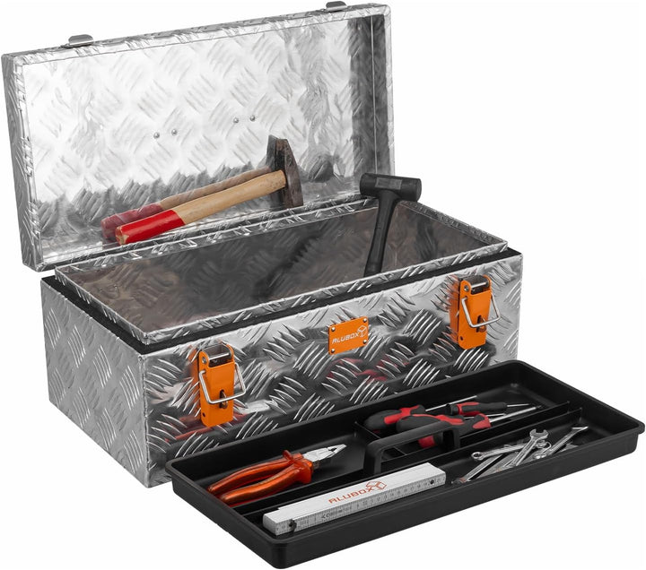 Aluminium Riffelblech Werkzeugbox 1,5mm Stärke - XXL Werkzeugtruhemit Einsatz - 59,5 x 29 x 23,5 cm