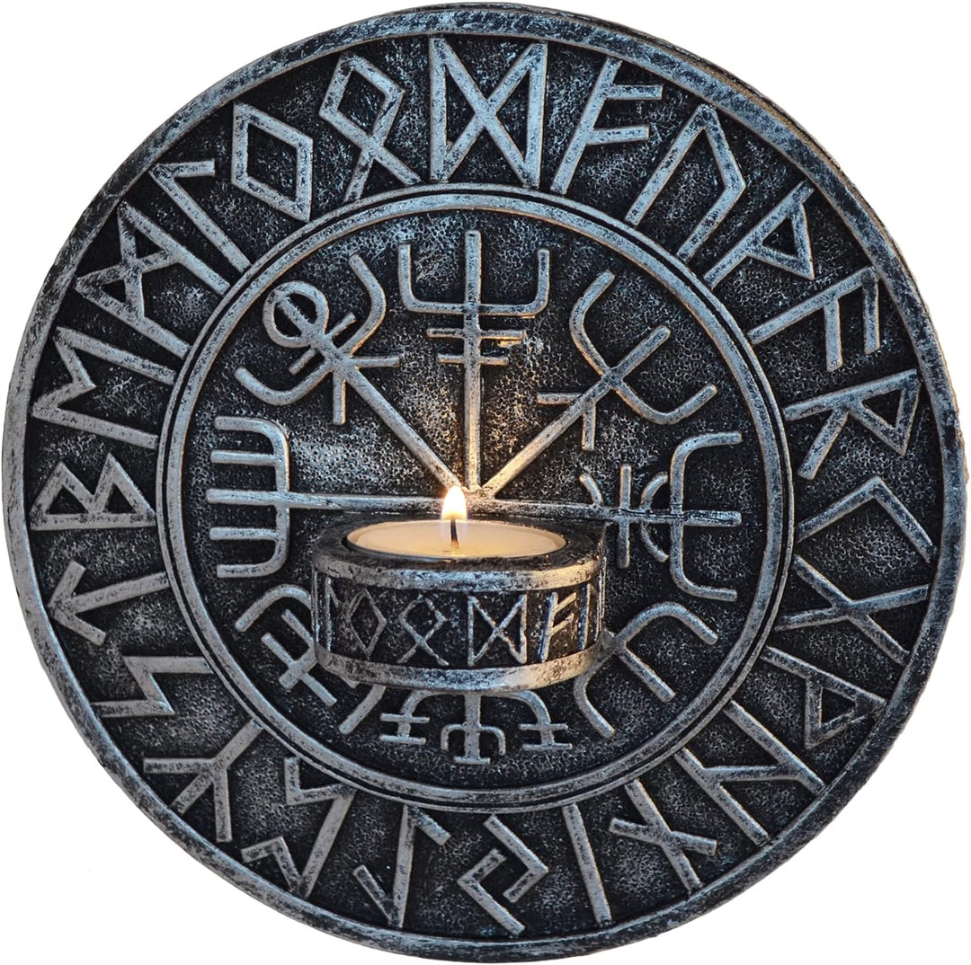 Nordischer Teelichthalter Wikingerkompass Vegvísir - an Wand anzubringen