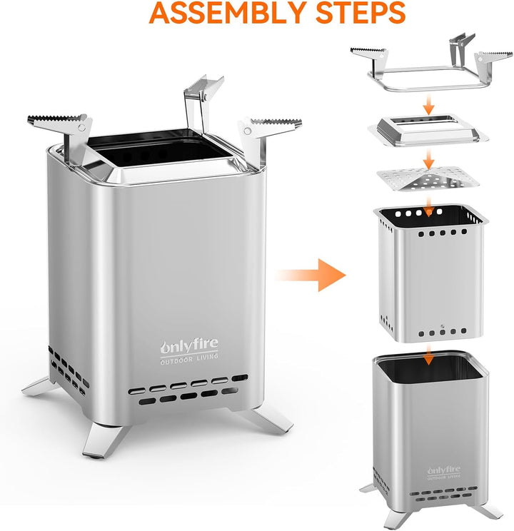 onlyfire Tischkamin mit Topfhalter und Tragetasche, 2 in 1 Feuerstelle Outdoor Quadratisch, Feuersch