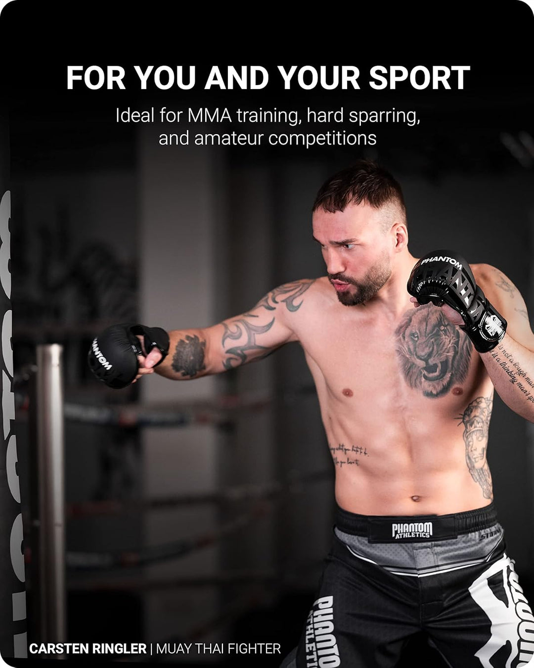 Phantom MMA Handschuhe APEX | Profi Gloves für Sparring, Fight, Boxen, Freefight Apex - Schwarz L-XL