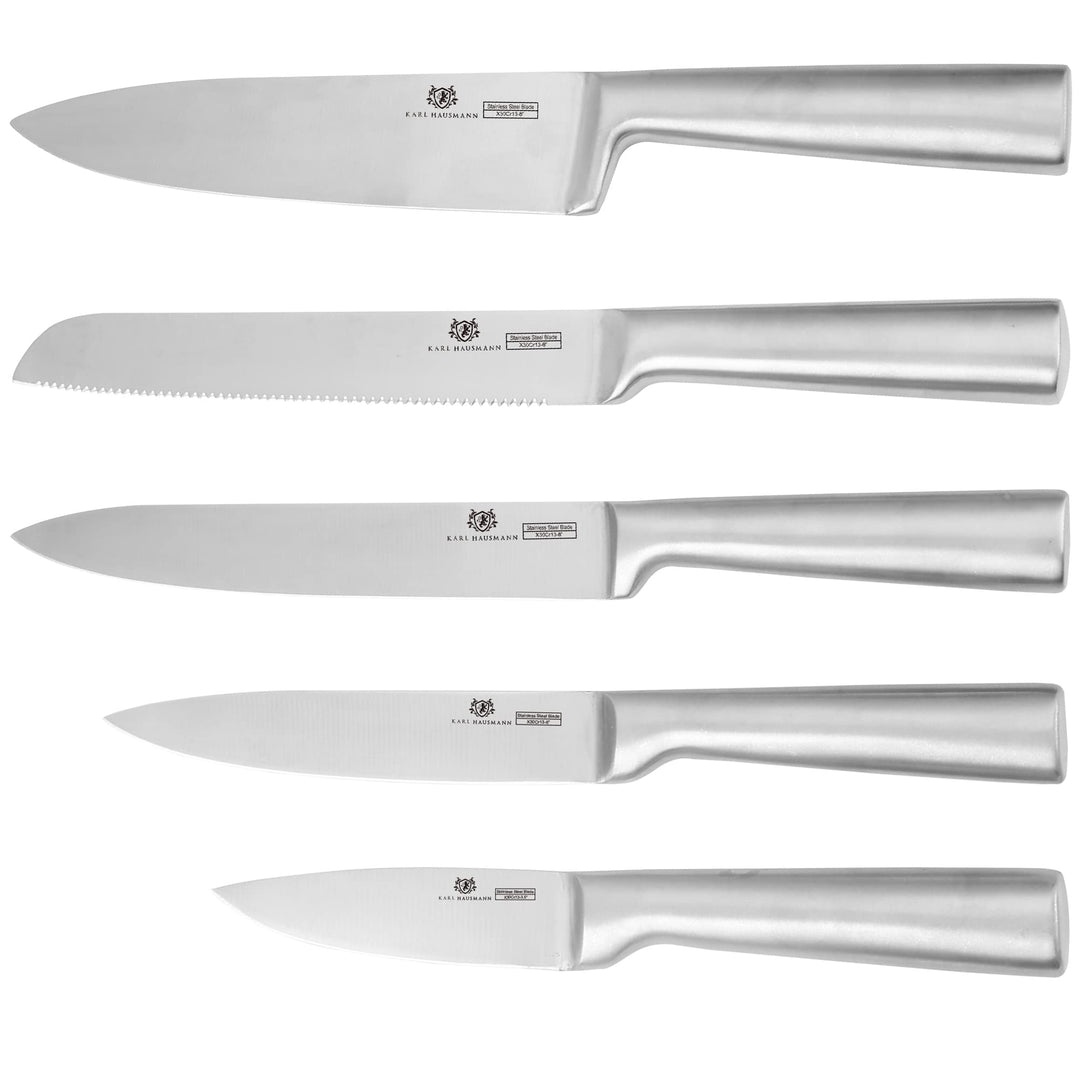 KARL HAUSMANN Messer Set ohne Block - 5 Teilig - Küchenmesser Set aus Edelstahl X30Cr13 - Kochmesser