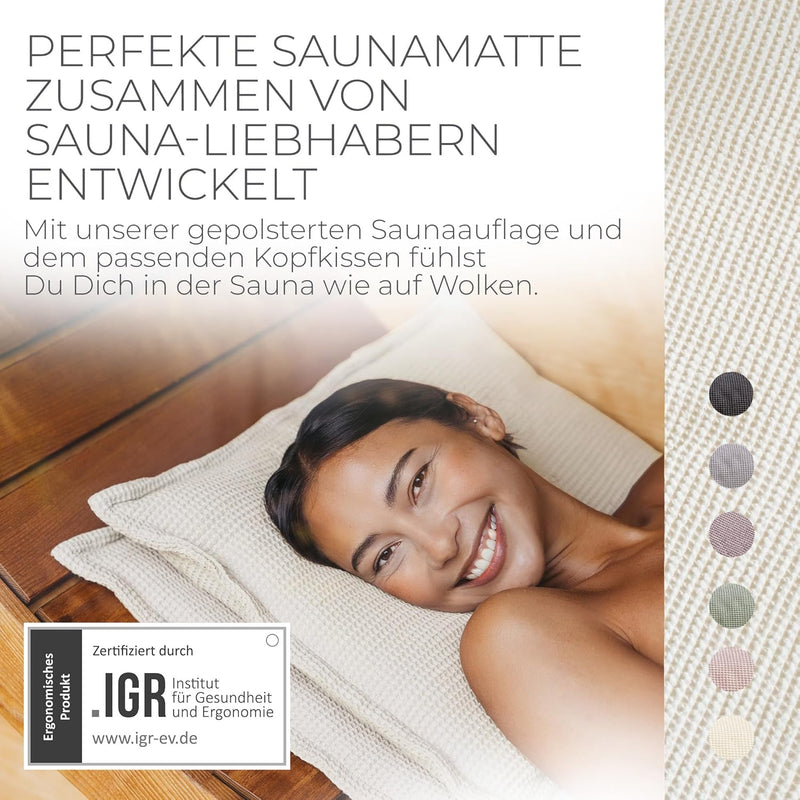 SAUNASOFA Premium Sauna-Matte & Sauna-Kissen Set in Nature | Hitzebeständige Saunamatte zum Liegen a
