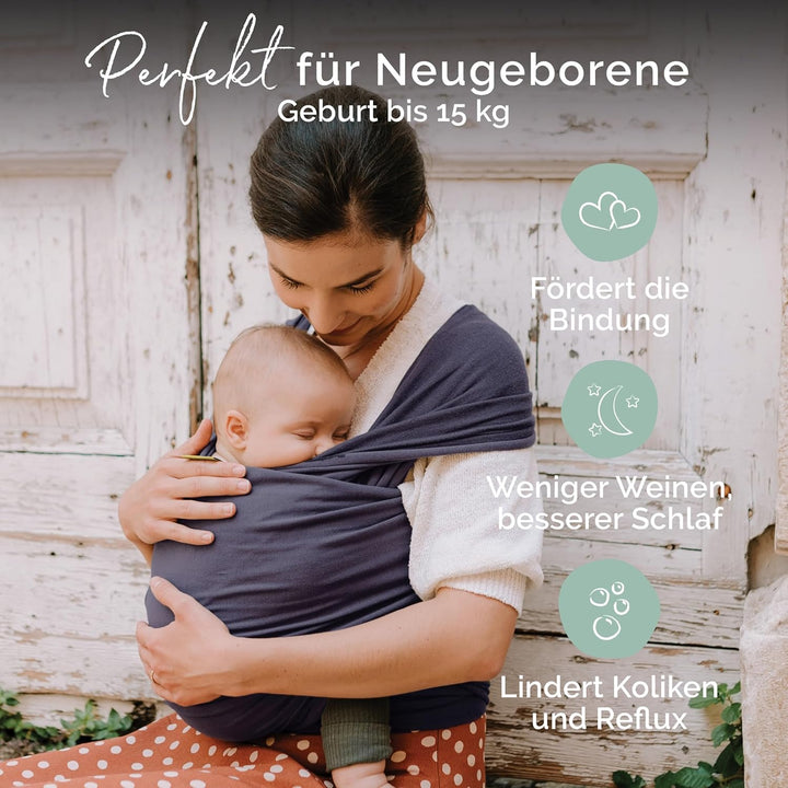 Boba Babytragetuch ab Geburt bis 15 kg - Kuschelweiches & Stützendes Baumwollfrottee, Tragetuch Baby