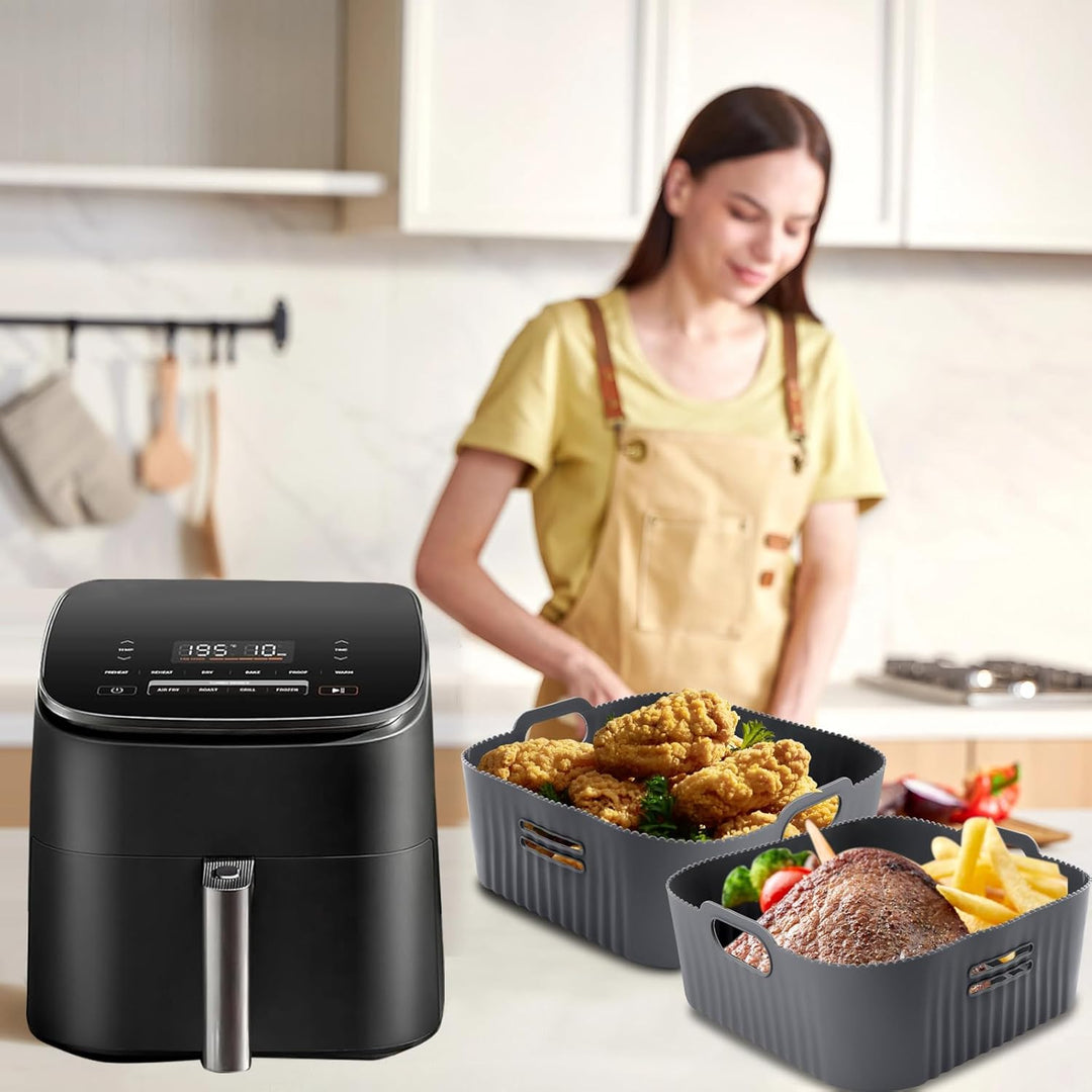 23CM Silikonform für Heissluftfritteuse, 2PCS Airfryer Zubehör XXL Silikon Backform für COSORI 6,4L,