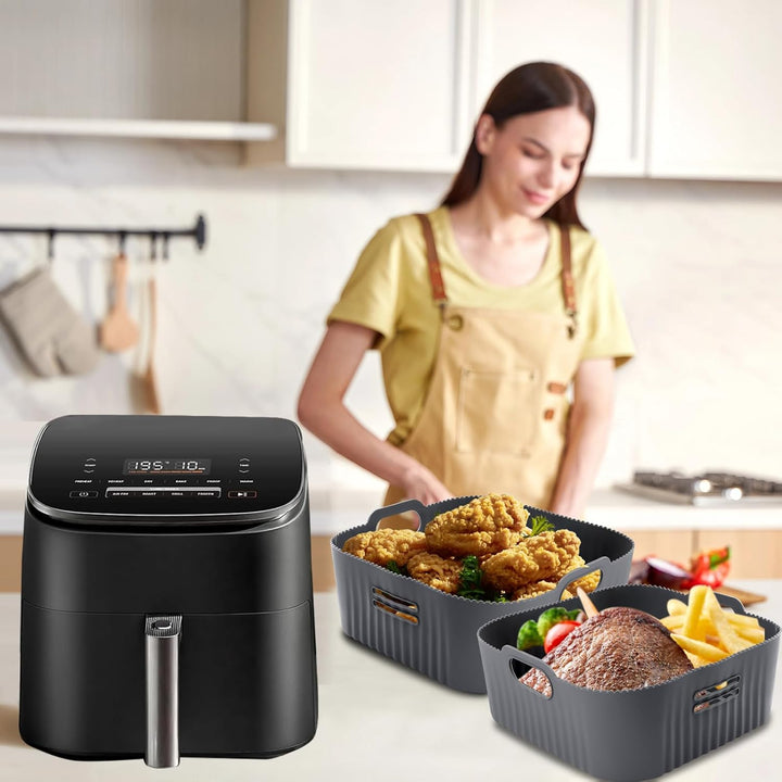 23CM Silikonform für Heissluftfritteuse, 2PCS Airfryer Zubehör XXL Silikon Backform für COSORI 6,4L,