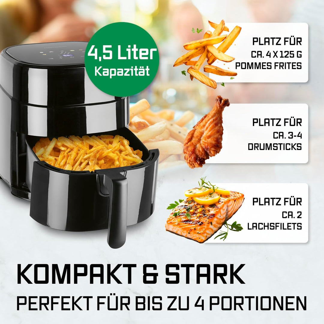 GOURMETmaxx Heissluftfritteuse 4,5L – Airfryer 1400W mit digitalem Farbdisplay, Timer, automatischer