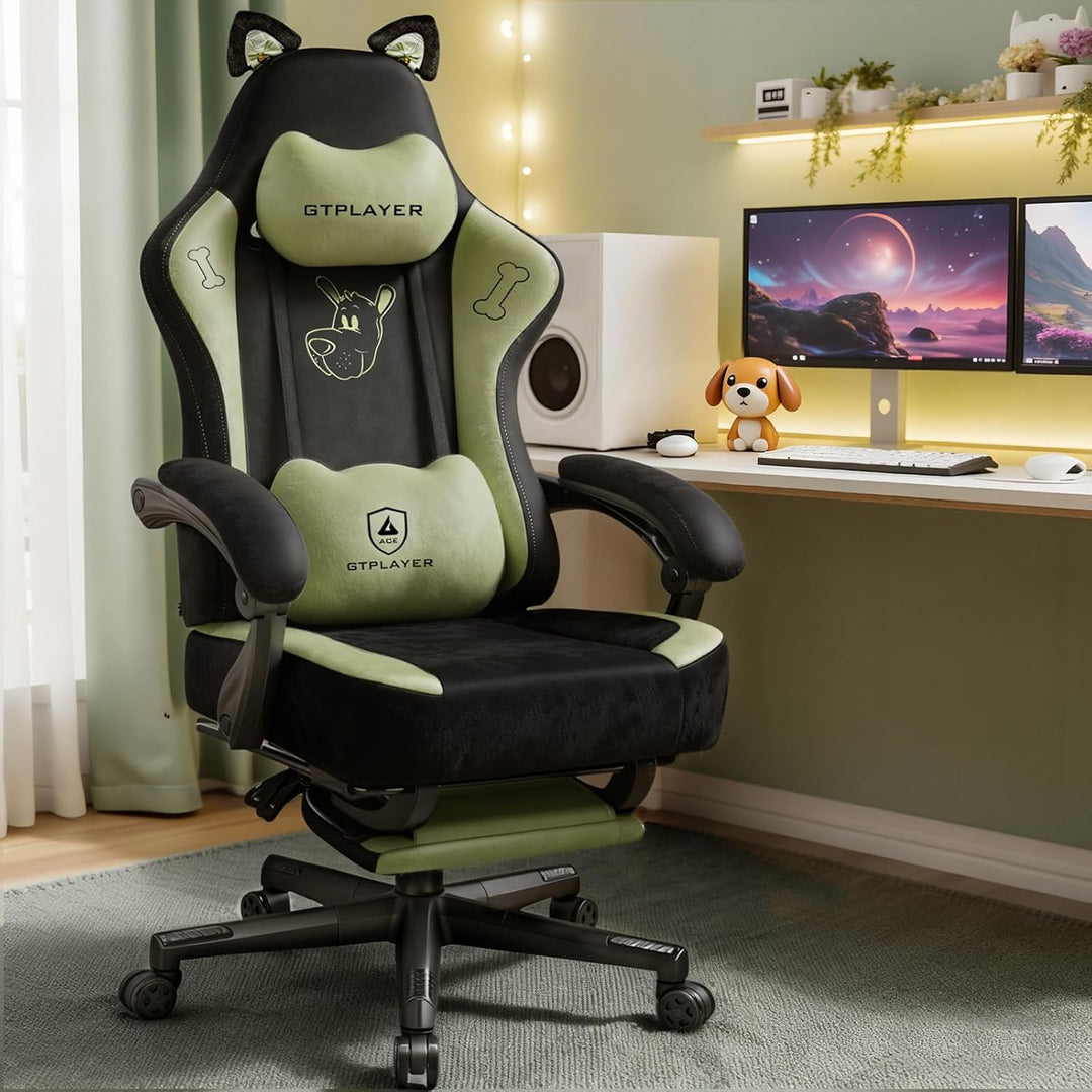 GTPLAYER Niedlicher Gaming Stuhl mit Samtstoff, Gaming Chair, ergonomischer Bürostuhl Gamer Stuhl mi