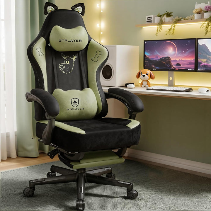 GTPLAYER Niedlicher Gaming Stuhl mit Samtstoff, Gaming Chair, ergonomischer Bürostuhl Gamer Stuhl mi