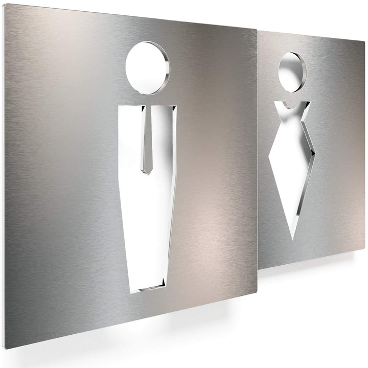 Edelstahl WC-Schilder Set - selbstklebend & pflegeleicht - Design Toiletten-Schilder T-01-E