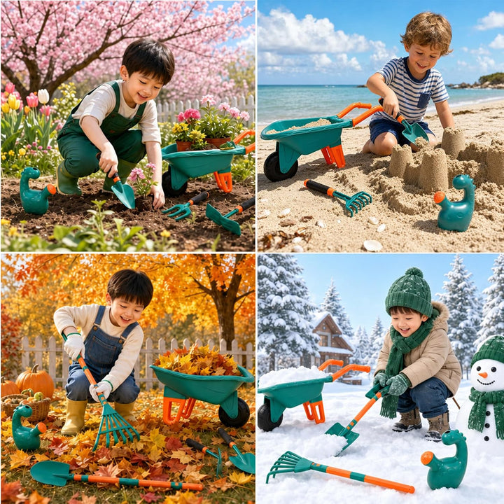 Schubkarre für Kinder - Kinder Gartengeräte Set 13 Teile | Gartenwerkzeug &amp; Sandspielzeug mit Schubk