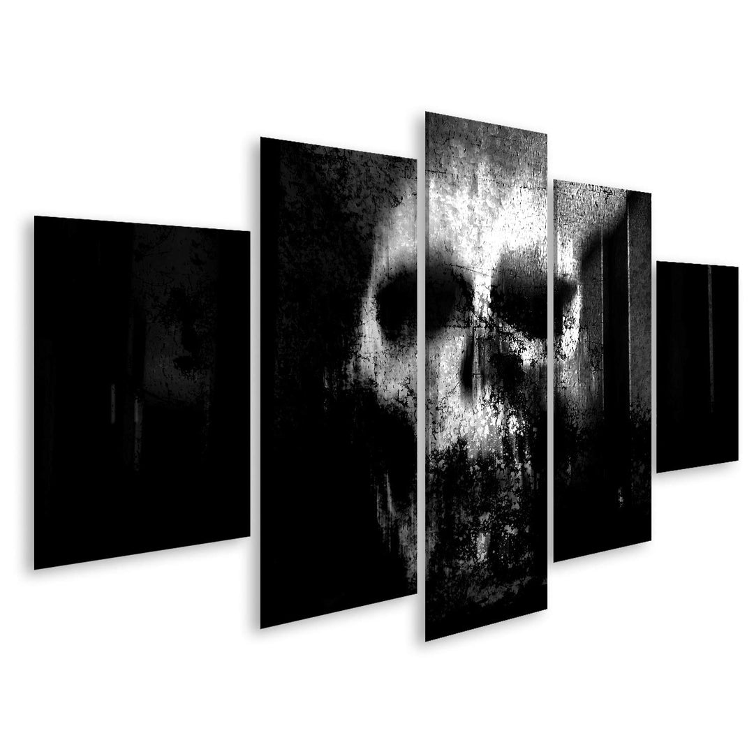 islandburner Bild auf Leinwand Horror Schädel Schwarzweiss Horror Hintergrund Für Halloween Und Film
