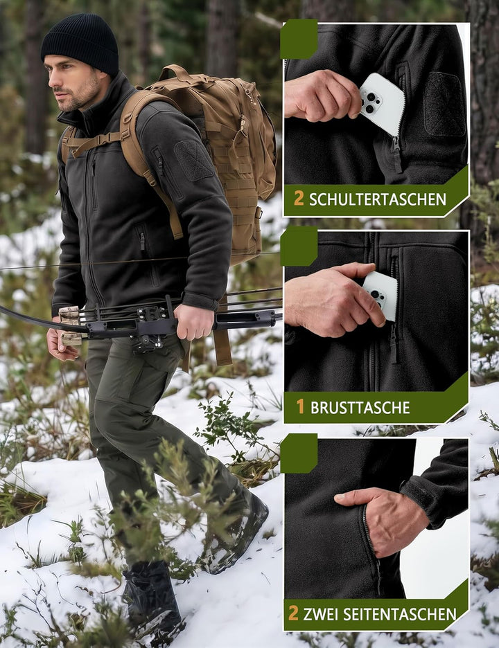 TACVASEN Herren Militär Outdoor Fleecejacke Warme Taktische Jacke Fleece Jacket S Schwarz, S Schwarz
