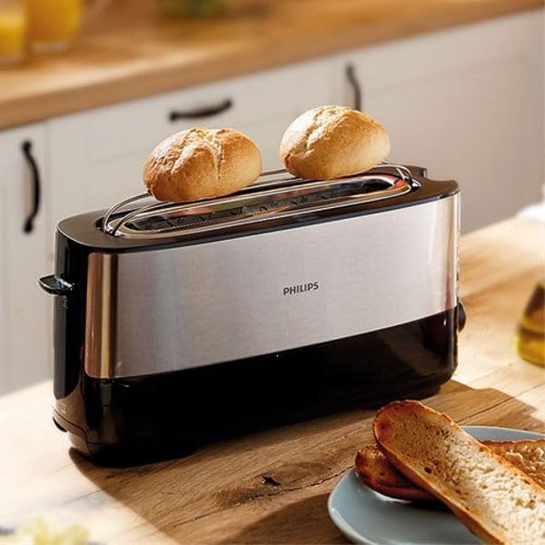 Philips Langschlitztoaster, Edelstahl, Schwarz