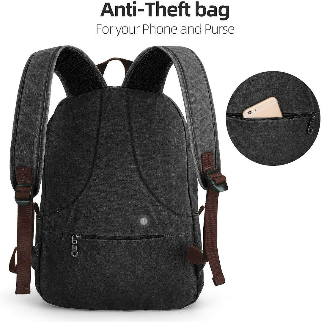 Muzee Canvas Rucksack, Leichter Anti-Diebstahl-Reise-Rucksack mit USB-Ladeanschluss für Herren Damen