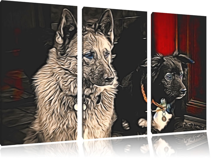 zwei Hunde auf dem Teppich NewArt 3-Teiler Leinwandbild 120x80 Bild auf Leinwand, XXL riesige Bilder