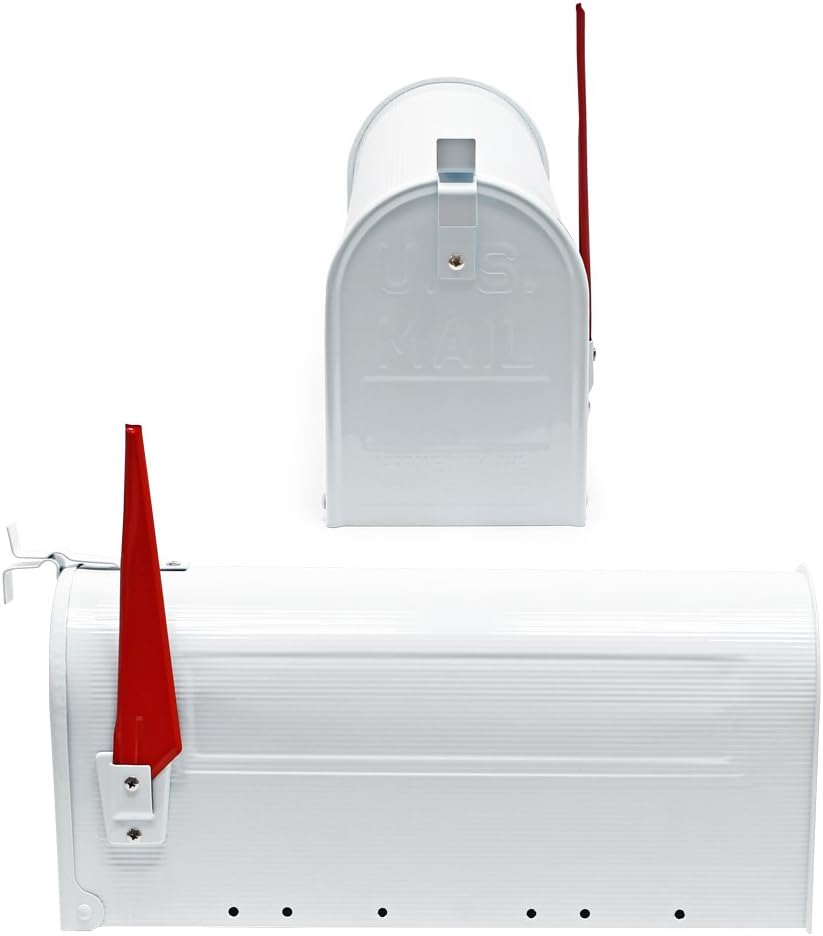 Wiltec Set US Mailbox weiss 180 x 220 x 480 mm, amerikanischer Briefkasten mit Fahne, Standbriefkast