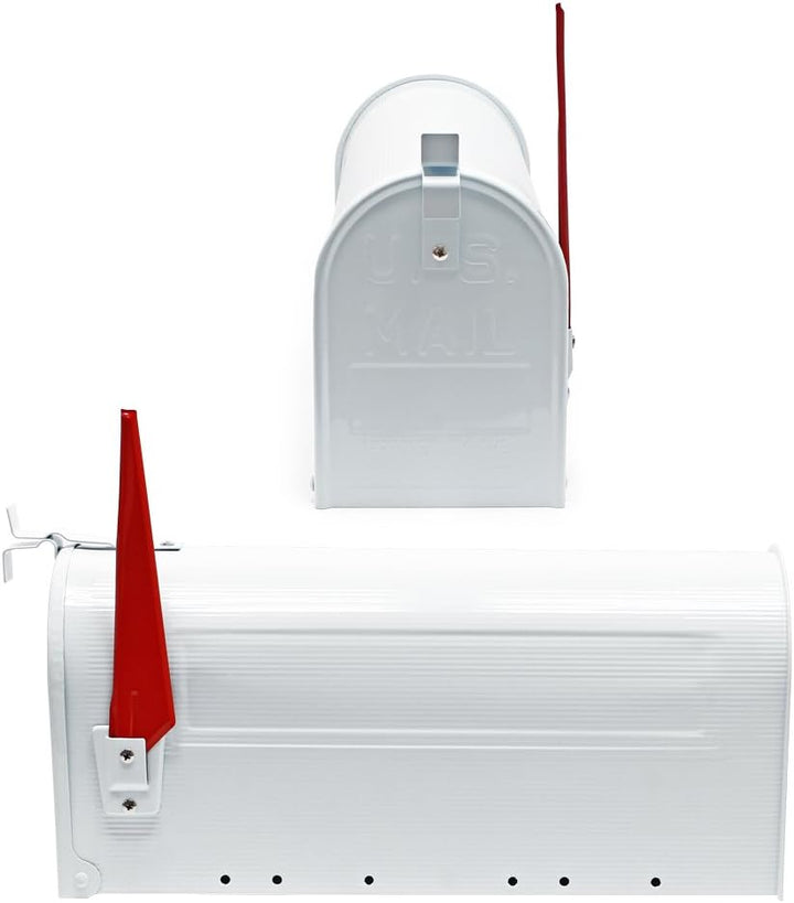 Wiltec Set US Mailbox weiss 180 x 220 x 480 mm, amerikanischer Briefkasten mit Fahne, Standbriefkast