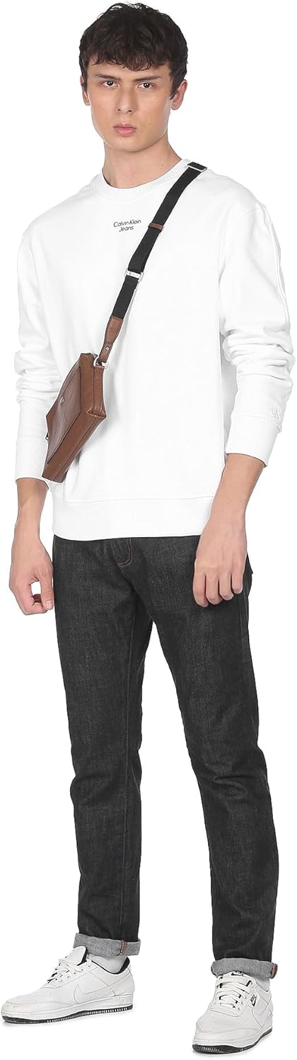 Calvin Klein Jeans Herren Stacked Logo Rundhalsausschnitt Schweres Strickmaterial XL Weiss (Bright W