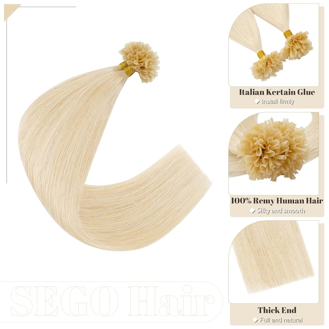 SEGO Bondings Extensions Echthaar 0.5g/Strähnen Haarverlängerung Keratin U-Tip 7A 100% Human Hair 10