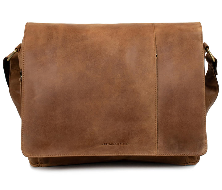 Marc Peter® Bergen leder Umhängetasche für Herren Damen | 15.6 Zoll Laptoptasche | Aktentasche aus e