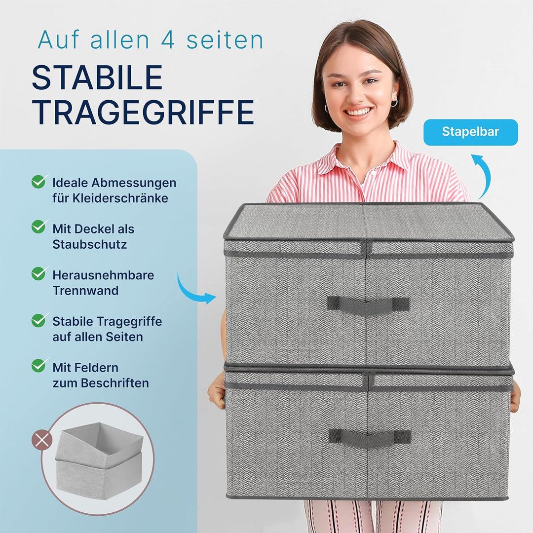 TOPP4u grosse Aufbewahrungs-Box mit Deckel 2x - extra grosse Faltbox für Kleiderschrank &amp; Regal - 40