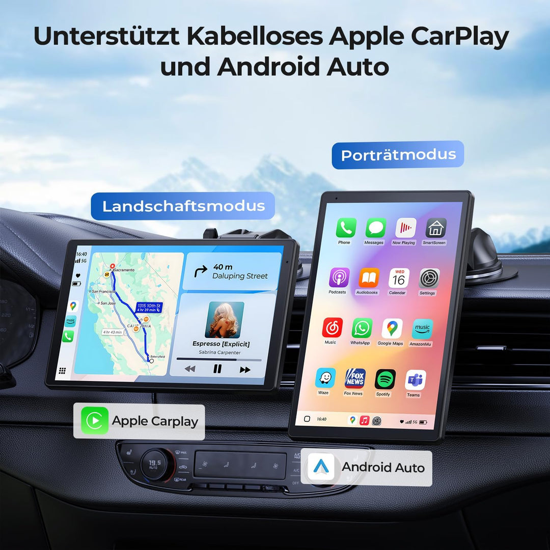 8'' Tragbares Carplay Display für Apple CarPlay & Android Auto, 1440x900 HD Display, Magnetische Hal