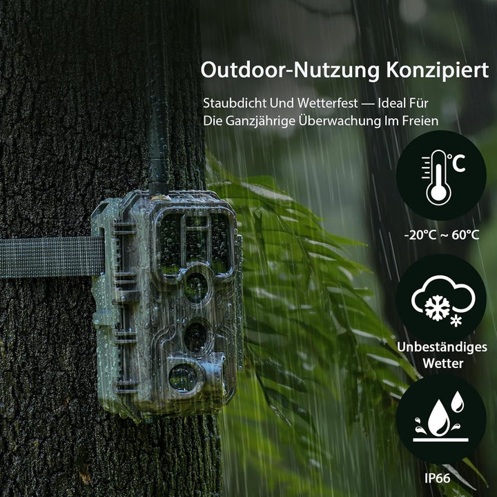 Meidase P200 Wildkamera WLAN mit App 48MP H.264 1296P, 27m Infrarot Nachtsicht Bewegungsmelder Wildt