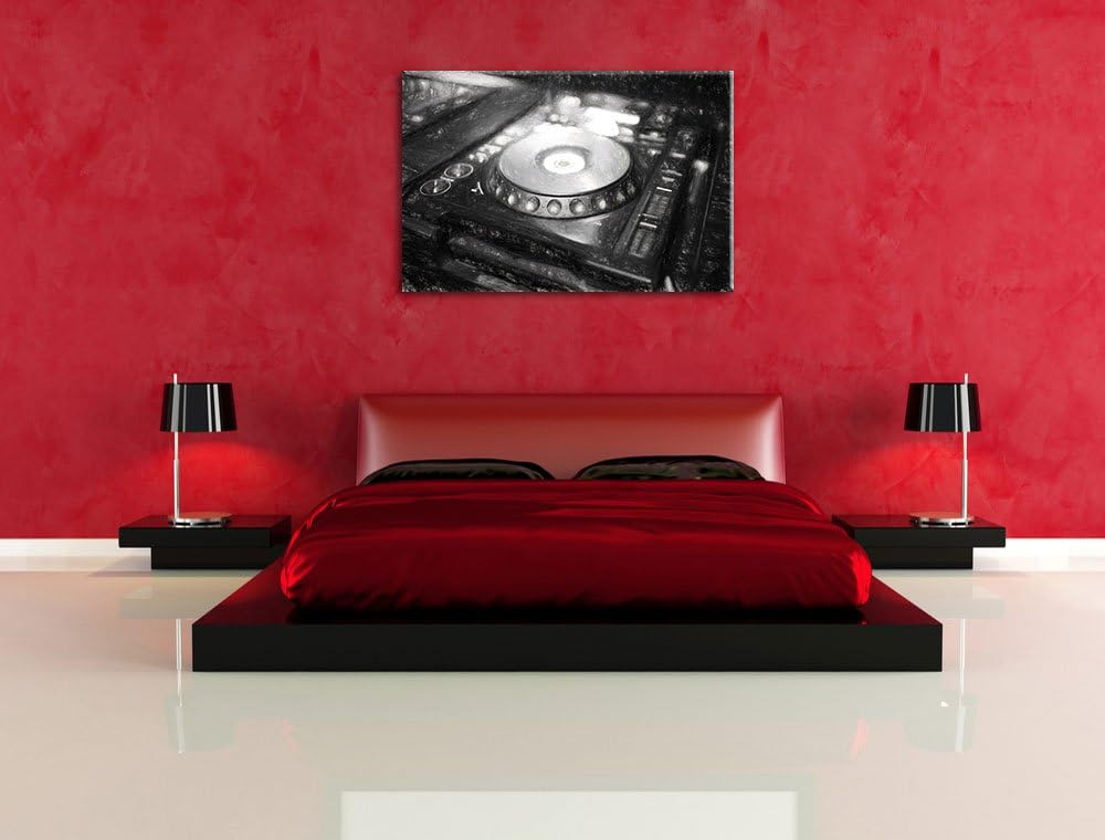 Pixxprint Grün beleuchteter DJ Pult / 100x70cm Leinwandbild bespannt auf Holzrahmen/Wandbild Kunstdr