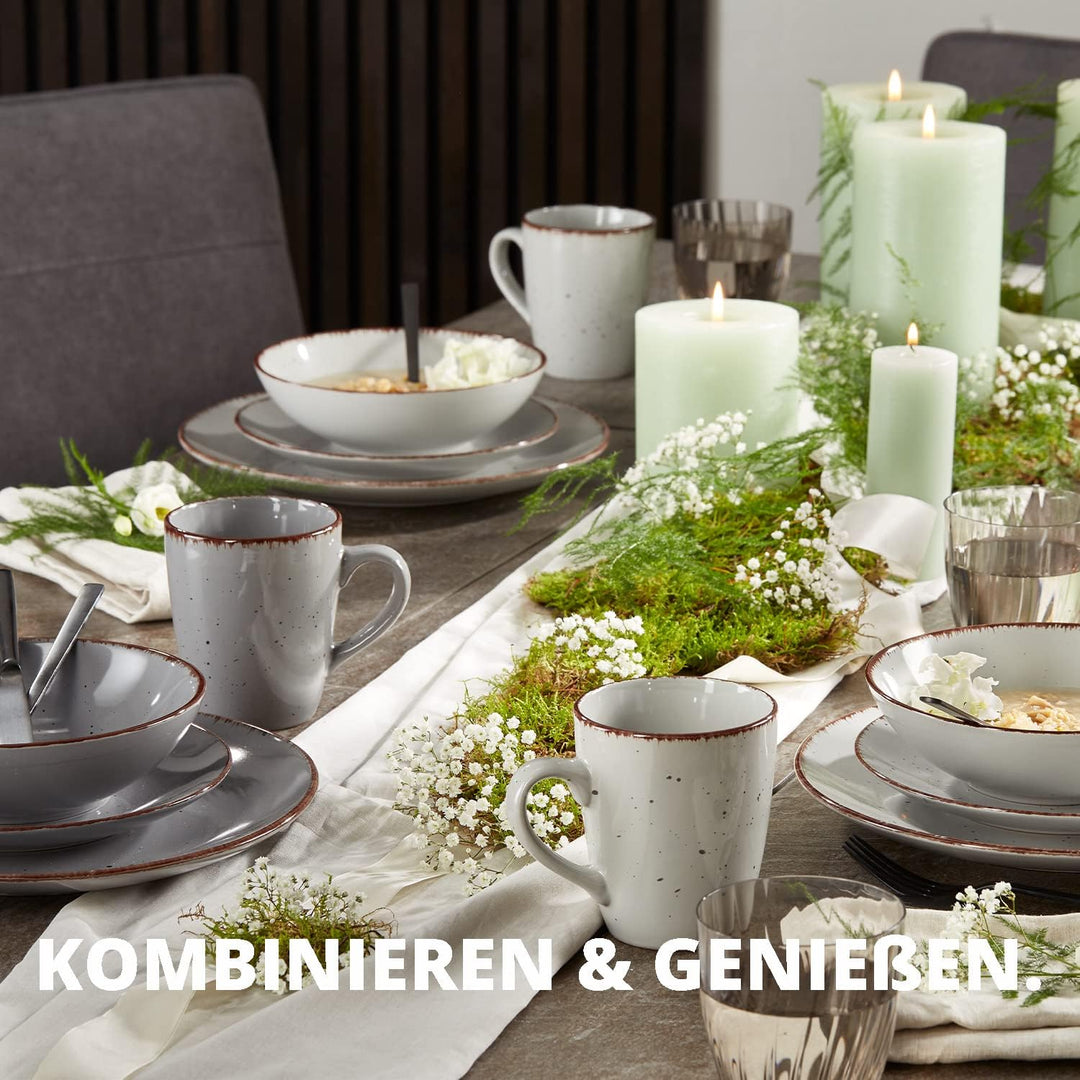 Peill+Putzler Germany | Kombiservice 16-teilig | Geschirrset aus Feinsteinzeug handbemalt jedes Teil