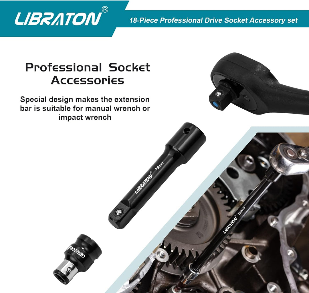 Libraton 18tlg Steckschlüssel Verlängerung Satz, Zoll Verlängerung Set, Steckschlüssel Adapter 1/4"