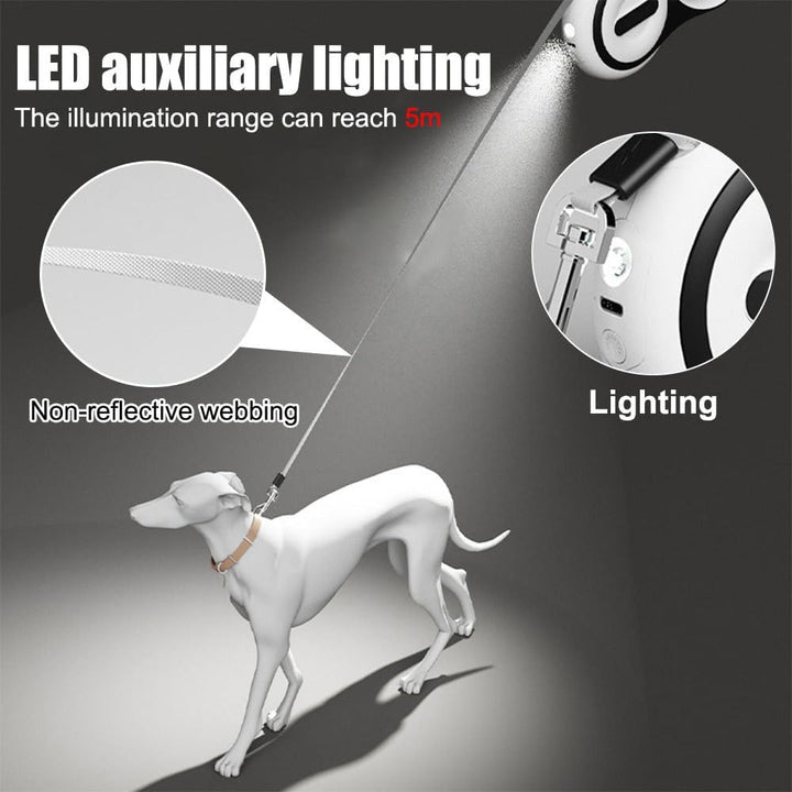Hundeleine 5m, Einziehbar Hunde Rollleine mit LED Licht, Ausziehleine mit Schnellbremsknopf für Trai