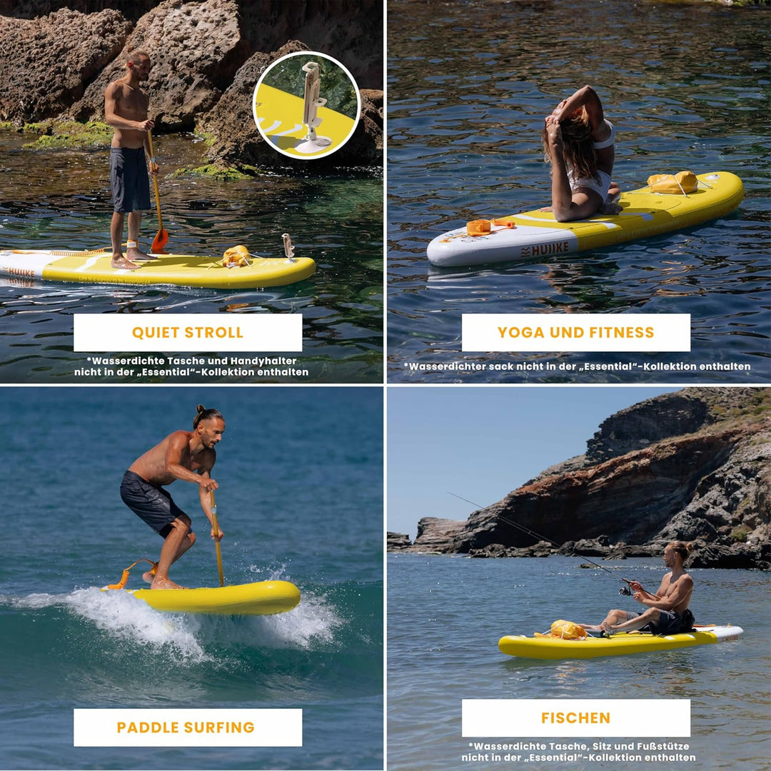 HUIIKE Stand Up Paddling Board mit Zubehör, Paddel, Finnen, Leash, Pumpe, Rucksack. SUP-Board Aufbla