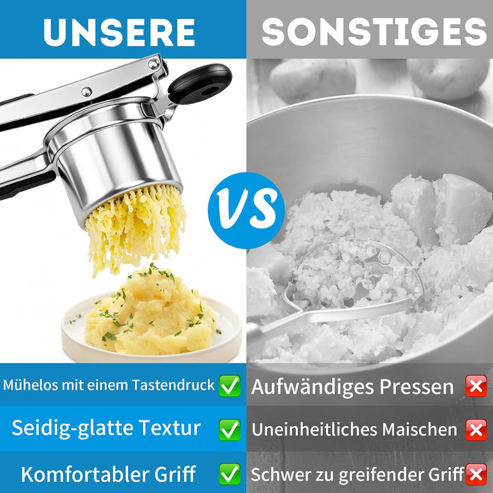 405ml Kartoffelstampfer Edelstahl Mit 3 Austauschbaren Platten | Vielzweck Kartoffelpresse Edelstahl