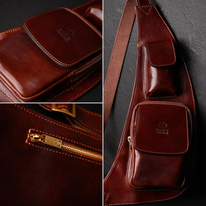 Time Resistance Brusttasche Leder - Damen und Herren Bauchtasche - Sling Bag - 100% Leder - Italieni