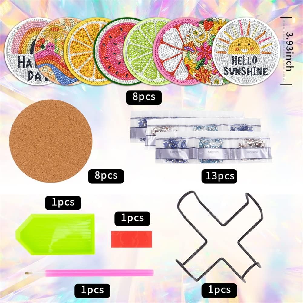 Diamond Painting Untersetzer, DIY Frucht Diamant Malerei Glasuntersetzer mit Halter, rutschfest Getr