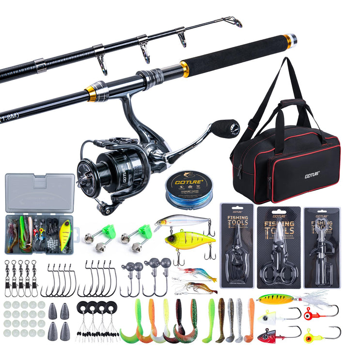 Goture Angelset mit 2 Teleskop-Angelruten, Angelrute Set Komplett 2 5.2:1 Spinnrolle (9+1 Bearing),