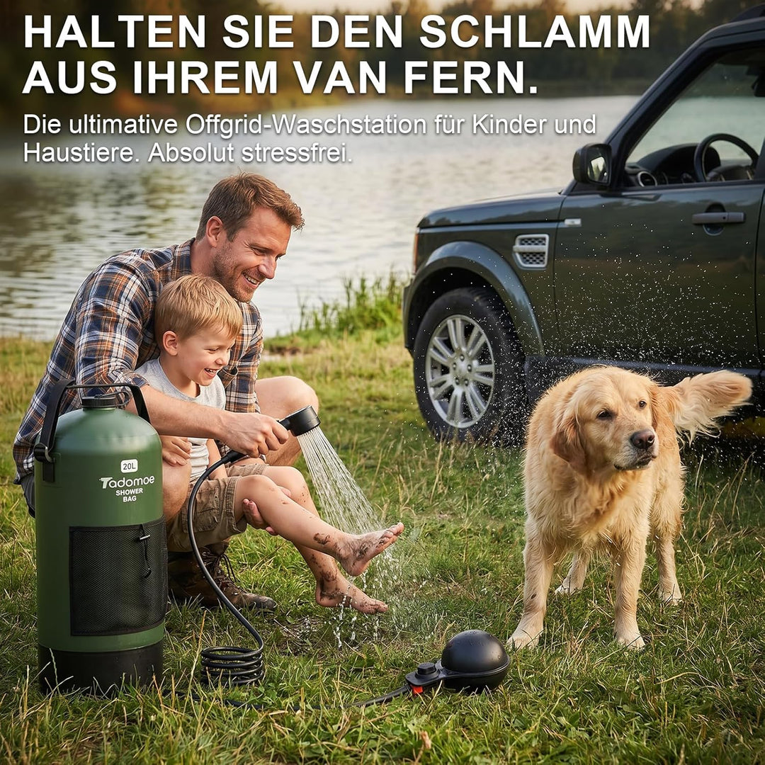 20 Liter Camping Dusche mit Fussluftpumpe, Solardusche mit Camping-Tasche Und Düse für Camping Stran