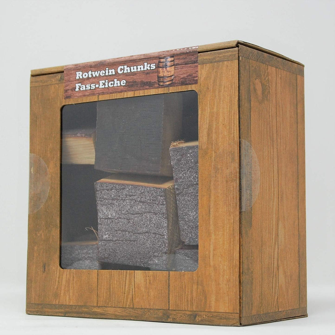 Rotwein Chunks Fass-Eiche, Box 1,5 Kg von Landree® BBQ Smokerholz vom Original-Fass für das besonder