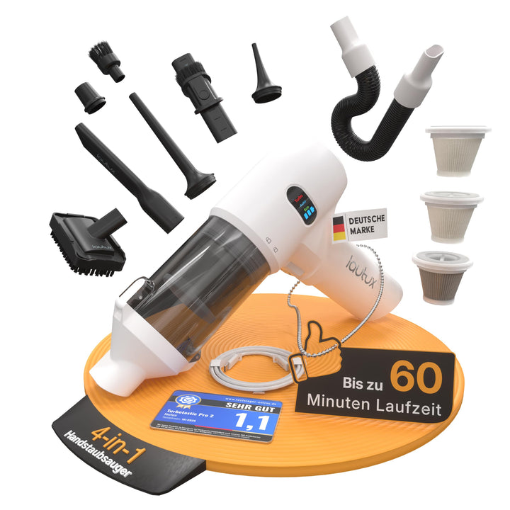 Turbotastic Pro 2 Handstaubsauger – 120W, 18.000Pa, bis 60 Min Laufzeit, HEPA-Filter, LED-Display, 4