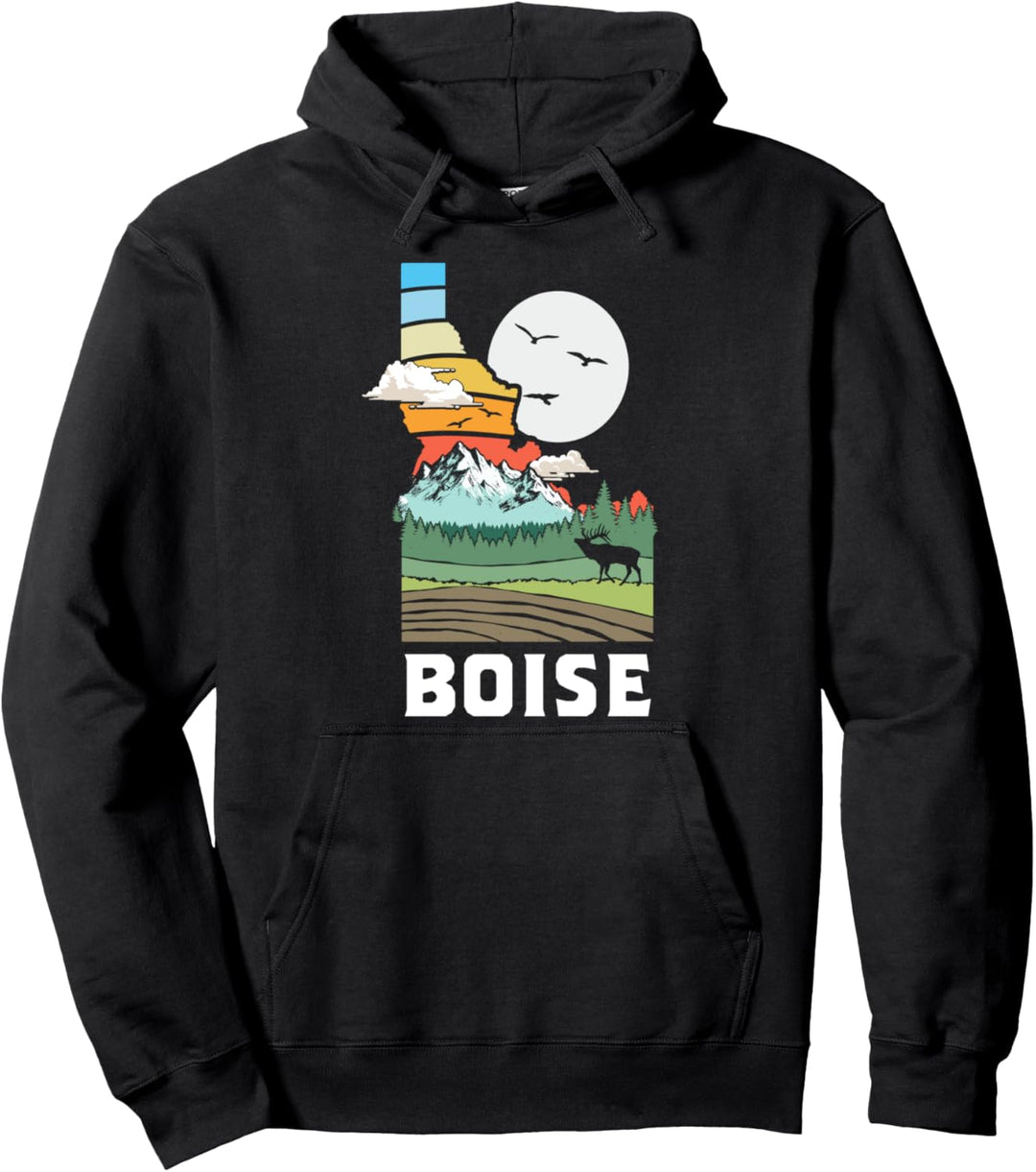 Boise Idaho State Pride Outdoor & Mountains Nature Graphic Pullover Hoodie