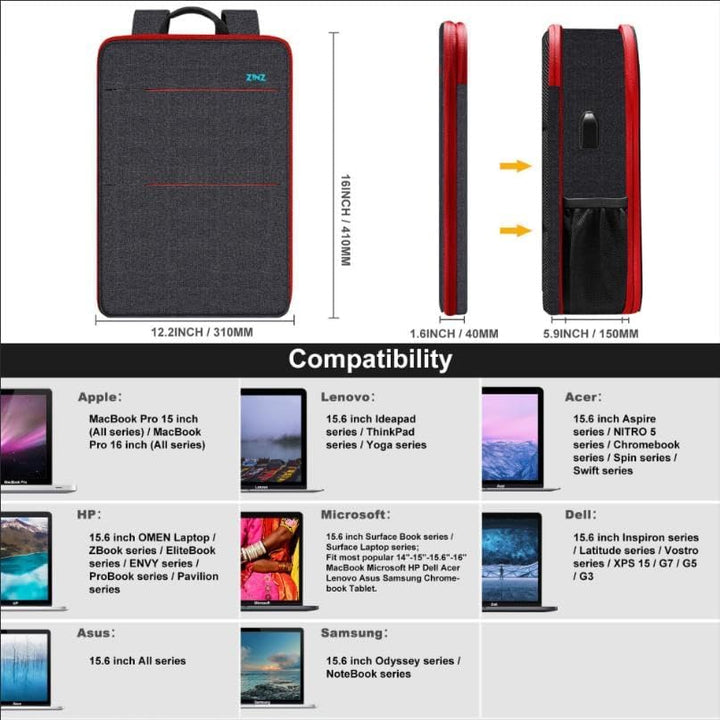 ZINZ 13 14 15 16 Zoll Schlank und Erweiterbar Laptop Rucksack Wasserdicht Notebook Tasche für Männer