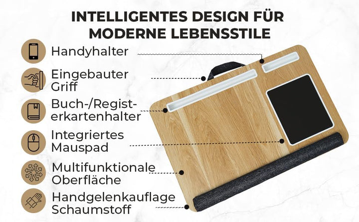 Laptopkissen für Bett & Sofa – Knietablett mit Kissen, Handyhalter & Handgelenkauflage - Passend bis